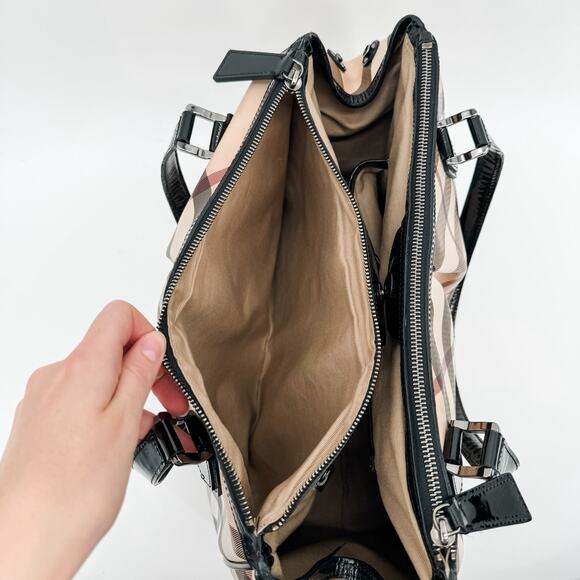 Burberry Bag Shoulder Tote Check Travel Nova Check Shopping Tan Beige Authentic - Picture 15 of 16